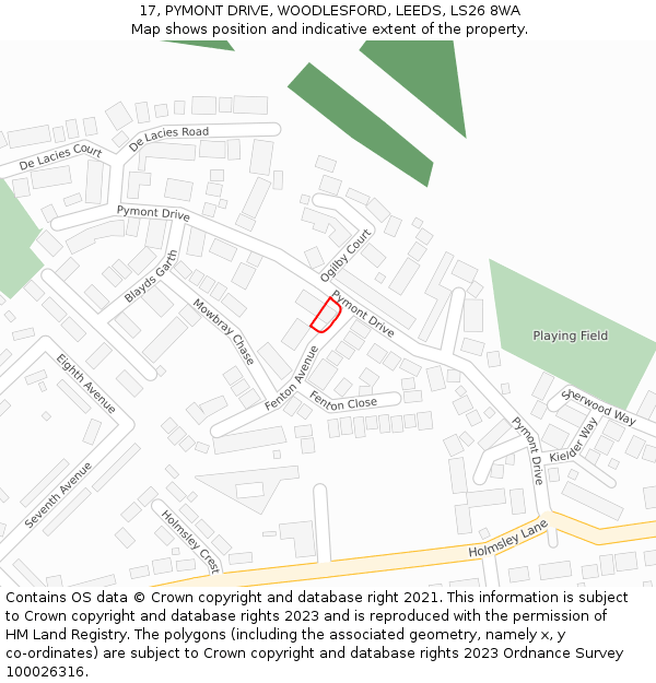 17, PYMONT DRIVE, WOODLESFORD, LEEDS, LS26 8WA: Location map and indicative extent of plot