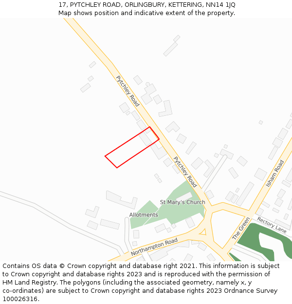 17, PYTCHLEY ROAD, ORLINGBURY, KETTERING, NN14 1JQ: Location map and indicative extent of plot