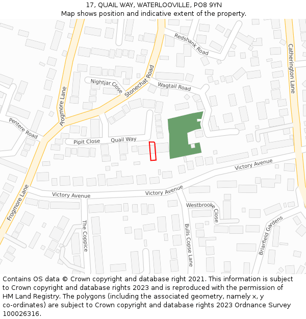 17, QUAIL WAY, WATERLOOVILLE, PO8 9YN: Location map and indicative extent of plot