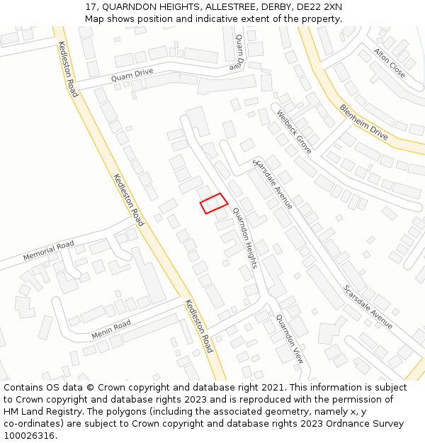 17, QUARNDON HEIGHTS, ALLESTREE, DERBY, DE22 2XN: Location map and indicative extent of plot
