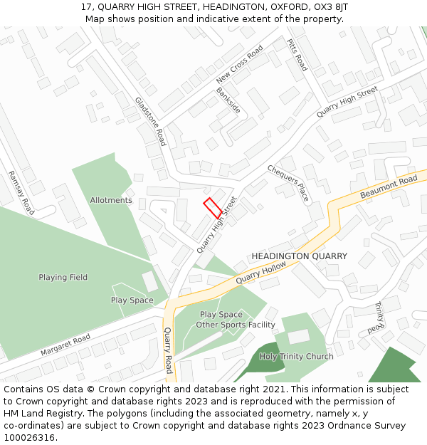 17, QUARRY HIGH STREET, HEADINGTON, OXFORD, OX3 8JT: Location map and indicative extent of plot