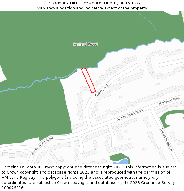 17, QUARRY HILL, HAYWARDS HEATH, RH16 1NG: Location map and indicative extent of plot