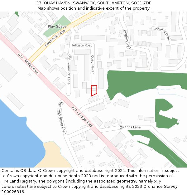 17, QUAY HAVEN, SWANWICK, SOUTHAMPTON, SO31 7DE: Location map and indicative extent of plot