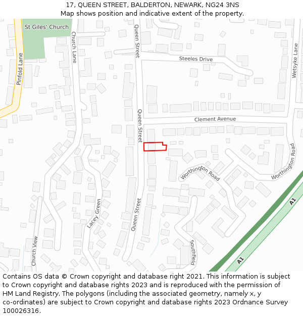 17, QUEEN STREET, BALDERTON, NEWARK, NG24 3NS: Location map and indicative extent of plot