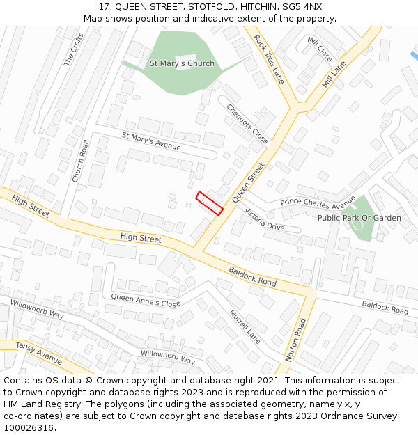 17, QUEEN STREET, STOTFOLD, HITCHIN, SG5 4NX: Location map and indicative extent of plot