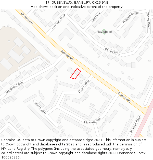 17, QUEENSWAY, BANBURY, OX16 9NE: Location map and indicative extent of plot