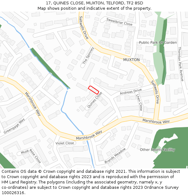 17, QUINES CLOSE, MUXTON, TELFORD, TF2 8SD: Location map and indicative extent of plot