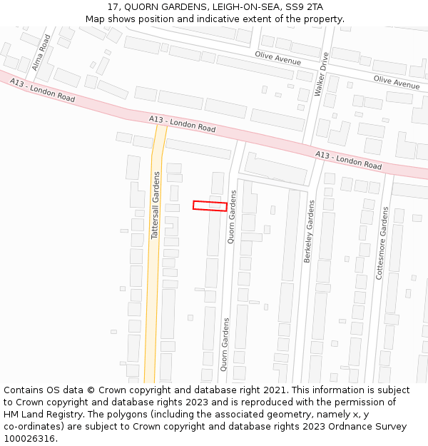 17, QUORN GARDENS, LEIGH-ON-SEA, SS9 2TA: Location map and indicative extent of plot