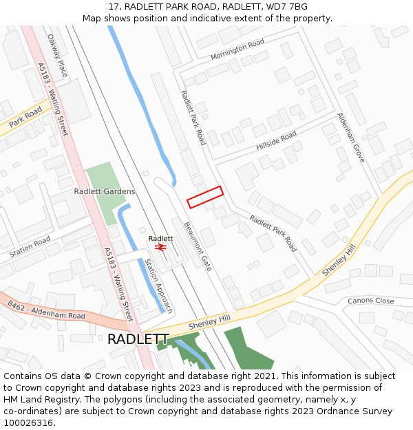 17, RADLETT PARK ROAD, RADLETT, WD7 7BG: Location map and indicative extent of plot