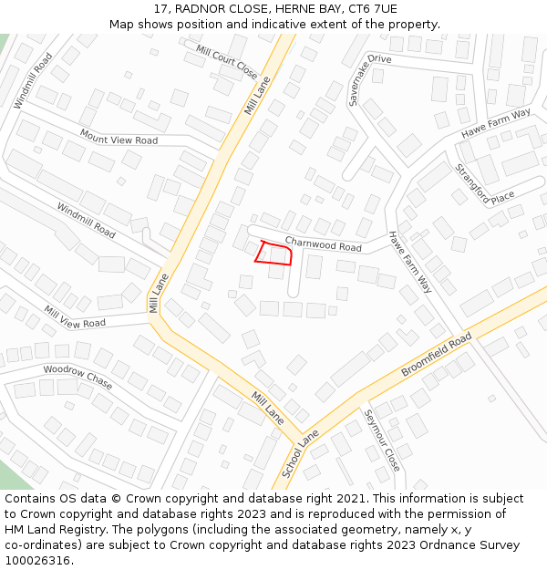 17, RADNOR CLOSE, HERNE BAY, CT6 7UE: Location map and indicative extent of plot