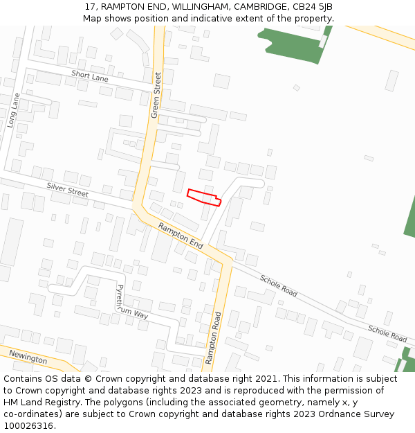17, RAMPTON END, WILLINGHAM, CAMBRIDGE, CB24 5JB: Location map and indicative extent of plot
