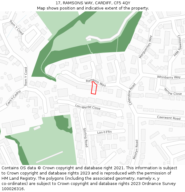 17, RAMSONS WAY, CARDIFF, CF5 4QY: Location map and indicative extent of plot