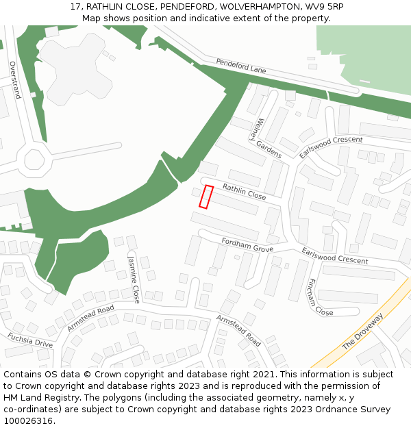 17, RATHLIN CLOSE, PENDEFORD, WOLVERHAMPTON, WV9 5RP: Location map and indicative extent of plot