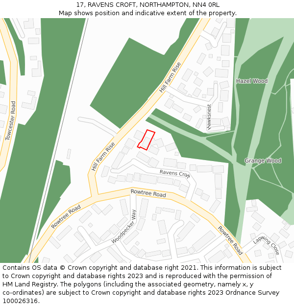 17, RAVENS CROFT, NORTHAMPTON, NN4 0RL: Location map and indicative extent of plot