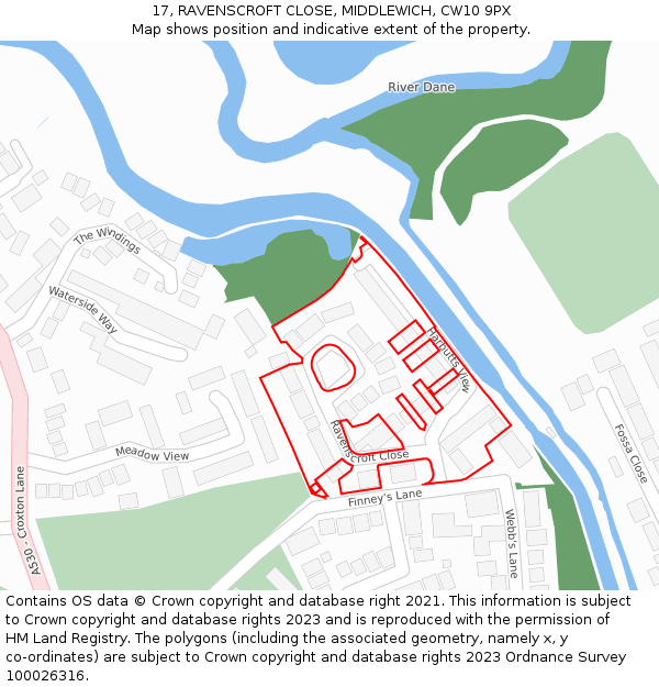 17, RAVENSCROFT CLOSE, MIDDLEWICH, CW10 9PX: Location map and indicative extent of plot