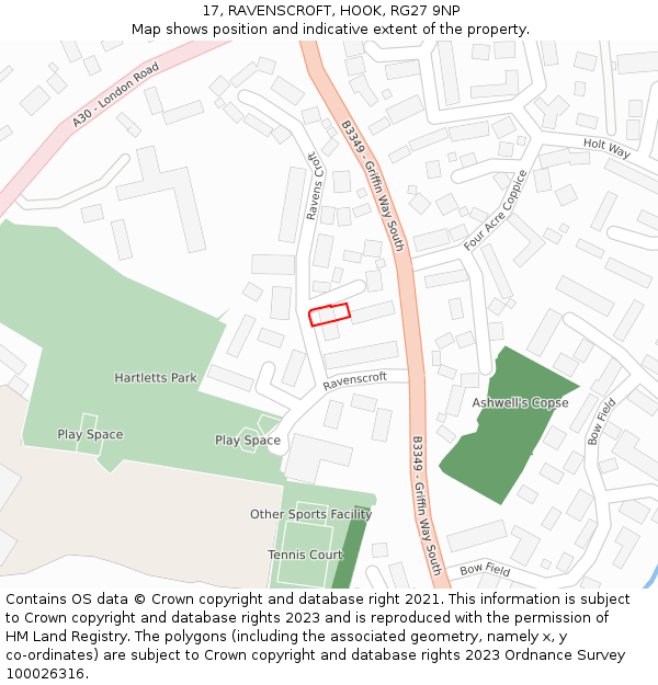 17, RAVENSCROFT, HOOK, RG27 9NP: Location map and indicative extent of plot