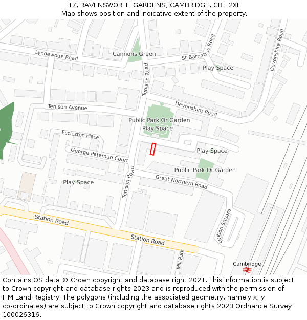 17, RAVENSWORTH GARDENS, CAMBRIDGE, CB1 2XL: Location map and indicative extent of plot