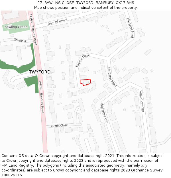 17, RAWLINS CLOSE, TWYFORD, BANBURY, OX17 3HS: Location map and indicative extent of plot