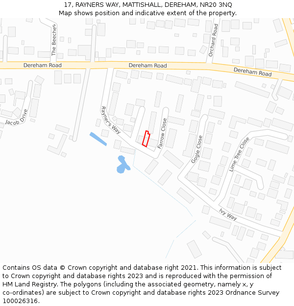 17, RAYNERS WAY, MATTISHALL, DEREHAM, NR20 3NQ: Location map and indicative extent of plot