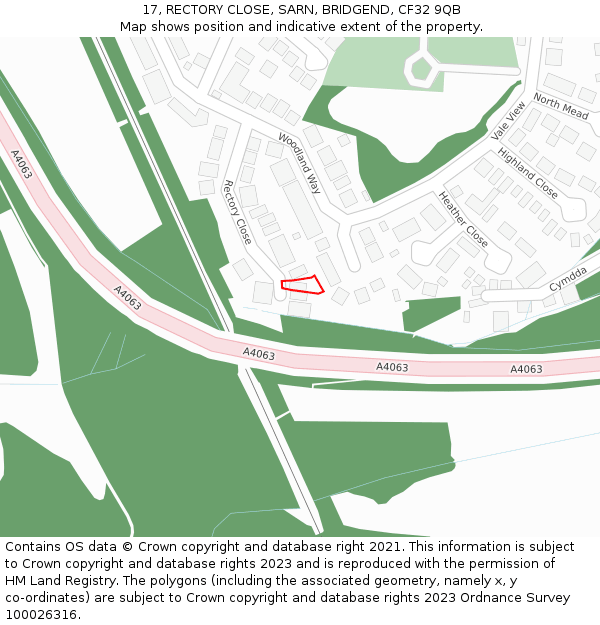 17, RECTORY CLOSE, SARN, BRIDGEND, CF32 9QB: Location map and indicative extent of plot