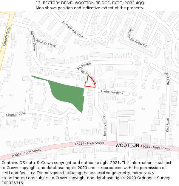 17, RECTORY DRIVE, WOOTTON BRIDGE, RYDE, PO33 4QQ: Location map and indicative extent of plot