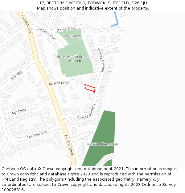 17, RECTORY GARDENS, TODWICK, SHEFFIELD, S26 1JU: Location map and indicative extent of plot