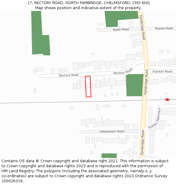 17, RECTORY ROAD, NORTH FAMBRIDGE, CHELMSFORD, CM3 6NG: Location map and indicative extent of plot