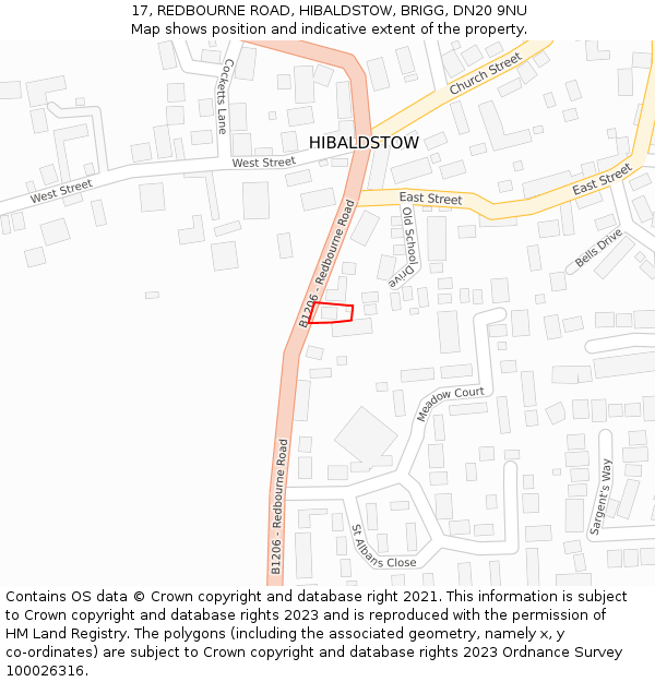 17, REDBOURNE ROAD, HIBALDSTOW, BRIGG, DN20 9NU: Location map and indicative extent of plot