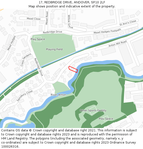 17, REDBRIDGE DRIVE, ANDOVER, SP10 2LF: Location map and indicative extent of plot