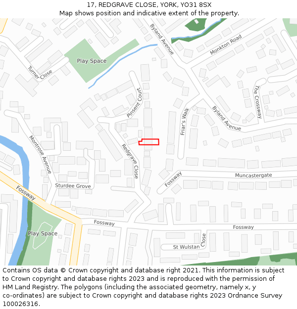 17, REDGRAVE CLOSE, YORK, YO31 8SX: Location map and indicative extent of plot