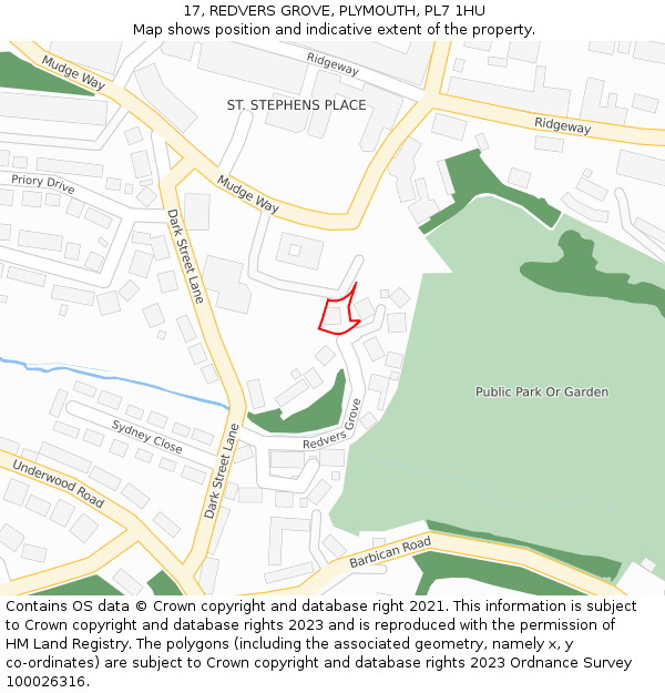 17, REDVERS GROVE, PLYMOUTH, PL7 1HU: Location map and indicative extent of plot
