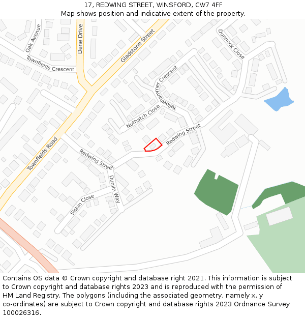 17, REDWING STREET, WINSFORD, CW7 4FF: Location map and indicative extent of plot
