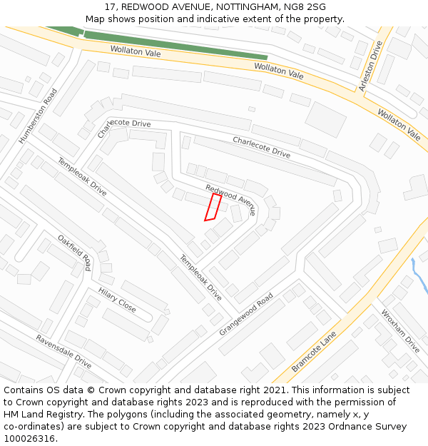 17, REDWOOD AVENUE, NOTTINGHAM, NG8 2SG: Location map and indicative extent of plot