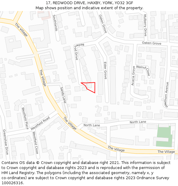 17, REDWOOD DRIVE, HAXBY, YORK, YO32 3GF: Location map and indicative extent of plot