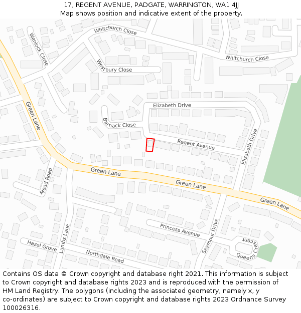 17, REGENT AVENUE, PADGATE, WARRINGTON, WA1 4JJ: Location map and indicative extent of plot