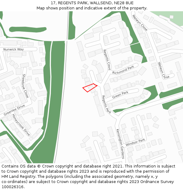 17, REGENTS PARK, WALLSEND, NE28 8UE: Location map and indicative extent of plot