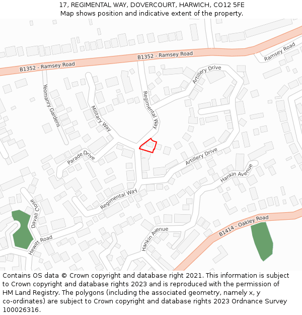 17, REGIMENTAL WAY, DOVERCOURT, HARWICH, CO12 5FE: Location map and indicative extent of plot