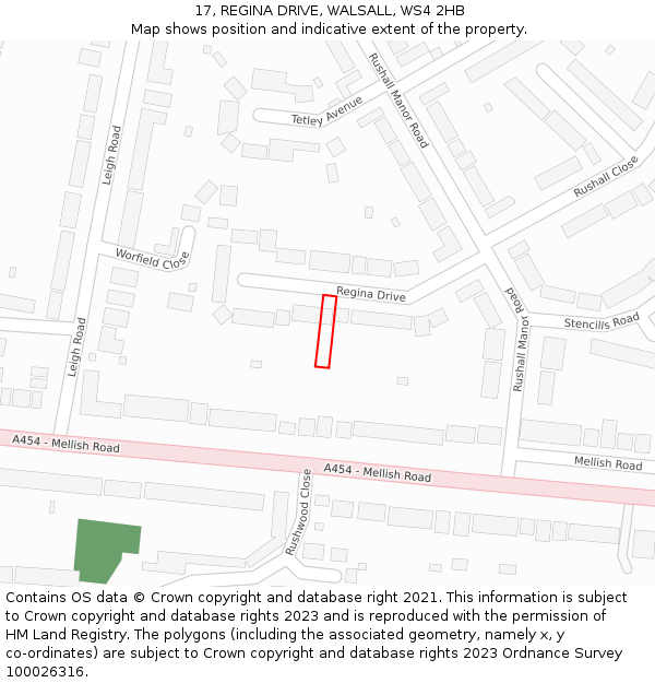17, REGINA DRIVE, WALSALL, WS4 2HB: Location map and indicative extent of plot