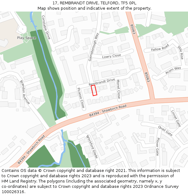 17, REMBRANDT DRIVE, TELFORD, TF5 0PL: Location map and indicative extent of plot