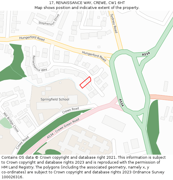 17, RENAISSANCE WAY, CREWE, CW1 6HT: Location map and indicative extent of plot