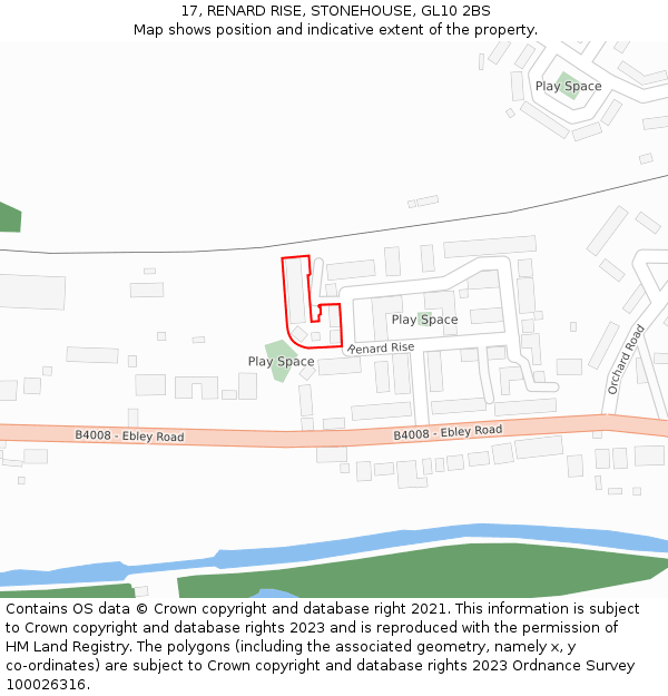 17, RENARD RISE, STONEHOUSE, GL10 2BS: Location map and indicative extent of plot