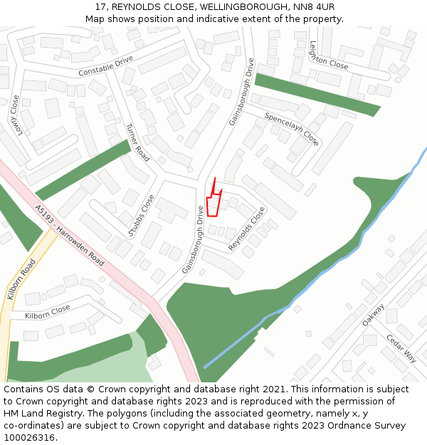 17, REYNOLDS CLOSE, WELLINGBOROUGH, NN8 4UR: Location map and indicative extent of plot