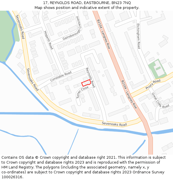 17, REYNOLDS ROAD, EASTBOURNE, BN23 7NQ: Location map and indicative extent of plot