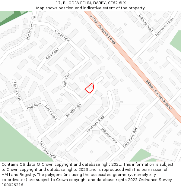 17, RHODFA FELIN, BARRY, CF62 6LX: Location map and indicative extent of plot
