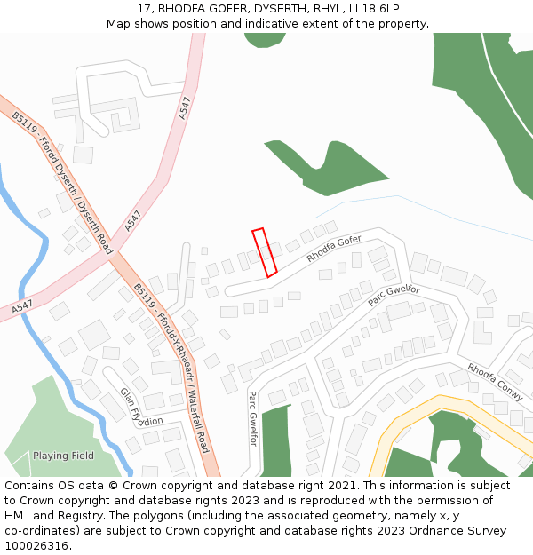 17, RHODFA GOFER, DYSERTH, RHYL, LL18 6LP: Location map and indicative extent of plot