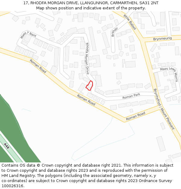 17, RHODFA MORGAN DRIVE, LLANGUNNOR, CARMARTHEN, SA31 2NT: Location map and indicative extent of plot