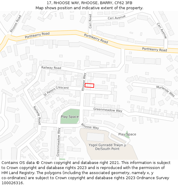 17, RHOOSE WAY, RHOOSE, BARRY, CF62 3FB: Location map and indicative extent of plot
