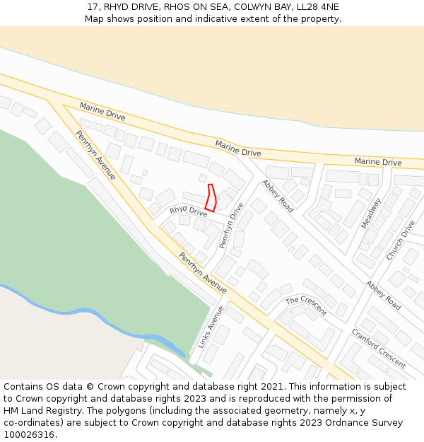 17, RHYD DRIVE, RHOS ON SEA, COLWYN BAY, LL28 4NE: Location map and indicative extent of plot
