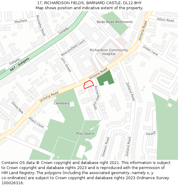 17, RICHARDSON FIELDS, BARNARD CASTLE, DL12 8HY: Location map and indicative extent of plot