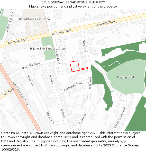 17, RIDGEWAY, BROADSTONE, BH18 8DY: Location map and indicative extent of plot